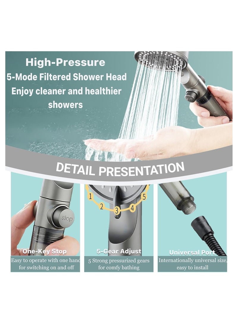 عام **رأس دوش عالي الضغط مع وحدة يدوية وفلتر، 5 أوضاع للرش، 5 فلاتر استبدال، تدفق نفاث عالي الضغط للماء العسر، مفتاح تشغيل/إيقاف وفتحة دوش للحيوانات الأليفة، موفر للماء، سهل التركيب.** - Image 4